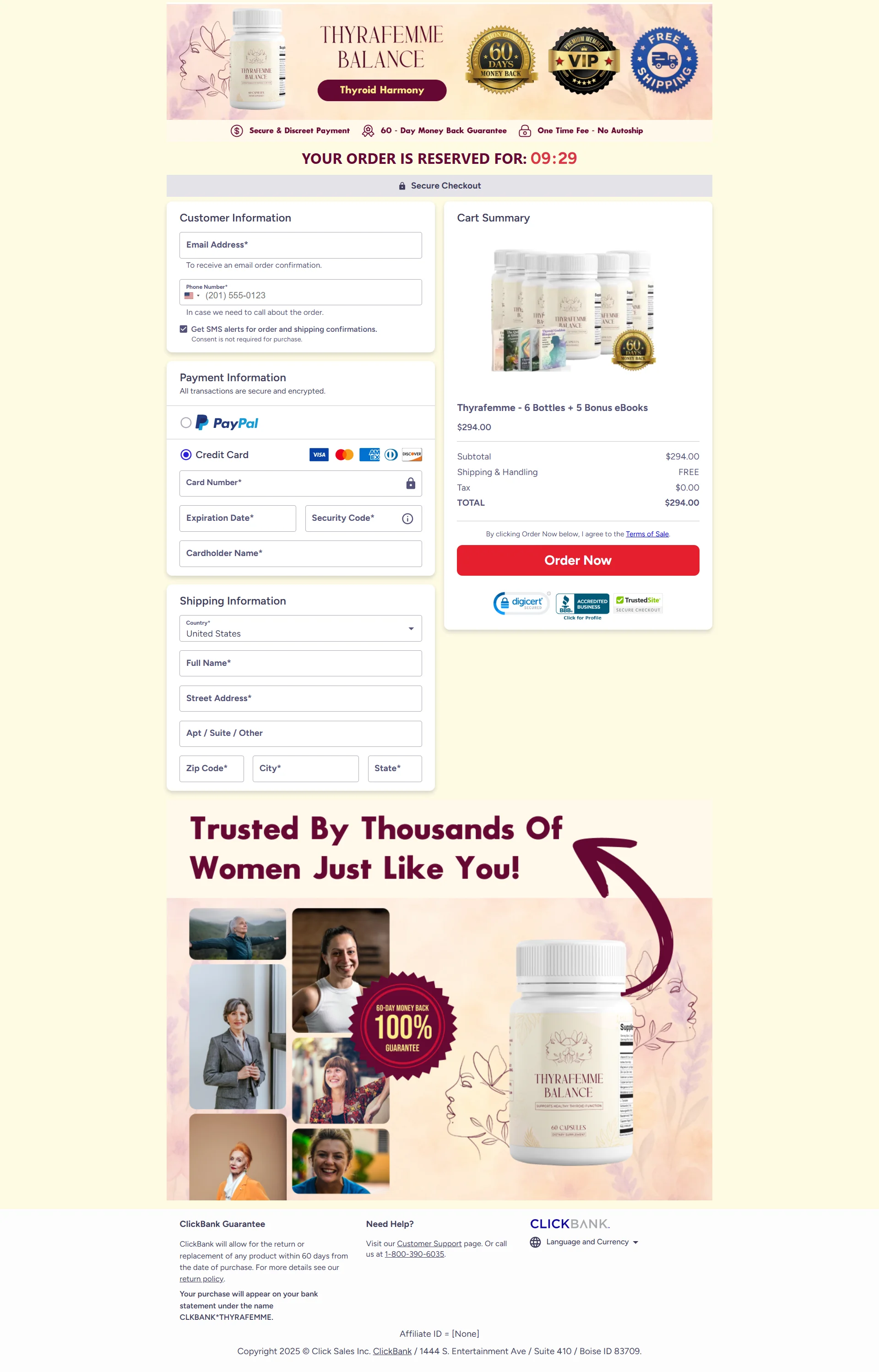 Thyrafemme Balance order page